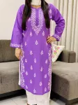 Lavender Aanvi Cotton Chikankari Women's Solid Long Kurta