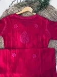 Viscose Chikankari Hand Embroidered Kurta and Dupatta  - Rani