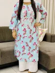 Sky Dvita Mulmul Chikankari Hand Embroidered Floral Women's Long Kurta