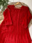 Red Tara Resham Chikankari Hand Embroidered Women's Yog Anarkali Kurta