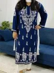 Navy Blue Rosa Modal Chikankari Solid Women's Long Kurta