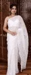 White Hansa Tapchi Chikankari Hand Embroidered Women's Saree