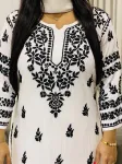 Rayon Chikankari Hand Embroidered Women's Solid Long Kurta  - White