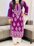 Brinjal Riya Modal Chikankari Handwork Women's Straight Long Kurta
