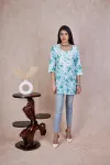 Mulmul Printed Short kurti  - Rama