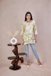 Mulmul Printed Short kurti  - Green