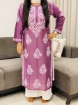 Premium Chanderi Chikankari Hand Embroidered Women's Solid Long Kurta  - Mauve