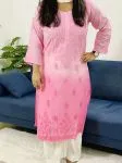 Pink Murraya Chanderi Silk Chikankari Hand Embroidered Women's Solid Long Kurta