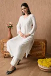 Rayon Ombre Shade Chikankari Hand Embroidered Women's Straight Kurta  - White