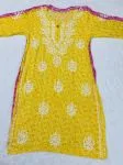 Yellow Heena Rayon Chikankari Handwork Floral Women's Long kurta