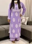 Lavender Bellate Premium Modal Chikankari Hand Embroidered Solid Women's Kurta Palazzo Set