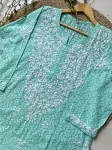 Cotton Chikankari Hand Embroidered Women's Floral Long Kurta  - Aqua
