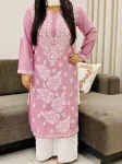 Premium Modal Chikankari Hand Embroidered Solid Women's Kurta  - Dusty Pink
