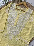 Cotton Chikankari Hand Embroidered Women's Floral Long Kurta  - Yellow