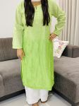 Green Butta Jaal Chanderi Silk Chikankari Hand Embroidered Women's Solid Long Kurta