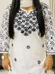 Mulmul Cotton Chikankari Hand Embroidered Solid Women's Long Kurta  - White