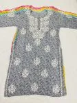 Grey Heena Rayon Chikankari Handwork Floral Women's Long kurta