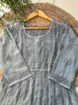 Resham Chikankari Hand Embroidered Women's Yog Anarkali Kurta  - Grey