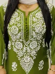 Premium Modal Chikankari Hand Embroidered Women's Solid Long Kurta  - mahendi