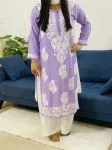 Lavender Jannat Modal Chikankari Solid Women's Long Kurta