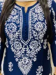 Premium Modal Chikankari Hand Embroidered Women's Solid Long Kurta  - Navy Blue