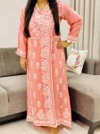Peach Tripti Rayon Chikankari Handwork Solid Women's Angrakha Kurta