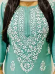 Premium Modal Chikankari Hand Embroidered Solid Women's Long Kurta  - Army Green