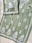 Rayon Chikankari Handwork women kurta palazzo set  - English Green