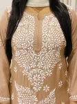 Premium Modal Chikankari Hand Embroidered Solid Women's Kurta  - Beige Brown
