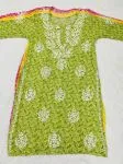 Green Heena Rayon Chikankari Handwork Floral Women's Long kurta