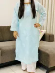 Sky Bani Voil Cotton Chikankari Hand Embroidered Women's Solid Long Kurta