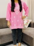 Baby Pink Anisha Rayon Chikankari Handwork Women's Solid Short Kurta