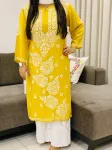 Yellow Esha Premium Modal Chikankari Hand Embroidered Solid Women's Kurta