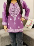 Mauve Ayat Chikankari Handwork Women's Modal Short Kurta
