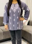 Charcoal Isha Rayon Chikankari Hand Embroidered Solid Women's Short Top