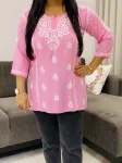 Pink Isha Rayon Chikankari Hand Embroidered Solid Women's Short Top