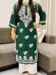 Bottle Green Bahar Premium Modal Chikankari Hand Embroidered Women's Long Solid Kurta