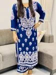 Navy Blue Opium Premium Modal Chikankari Hand Embroidered Women's Solid Long Kurta Palazzo Set