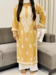 Fawn Falak 3D Chikankari Hand Embroidery Design Rayon Womens Kurta