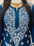 Teal Blue Esha Premium Modal Chikankari Hand Embroidered Solid Women's Kurta