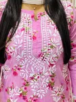 Pink Diana Mulmul Chikankari Hand Embroidered Floral Women's Long Kurta Palazzo Set