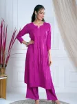 Premium Chikankari Hand Embroidered Kurta Palazzo Set  - Purple