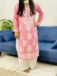 Modal Chikankari Solid Women's Long Kurta  - Peach