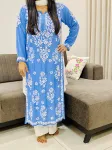 Powder Blue Afsana Modal Chikankari Solid Women's Long Kurta