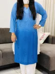 Powder Blue Hasti Rayon Ombre Shade Chikankari Hand Embroidered Women's Straight Kurta