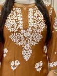 Premium Modal Chikankari Hand Embroidered Women's Long Solid Kurta  - Brown