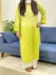 Lime Pintex Cotton Chikankari Handwork Ombre Women's Long Kurta