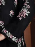Rayon Chikankari Hand Embroidered Women's Long Kurta  - Black