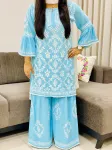 Sky Navya Rayon Chikankari Hand Embroidered Designer Women's Gharara Set