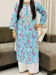 Ferozi Dvita Mulmul Chikankari Hand Embroidered Floral Women's Long Kurta